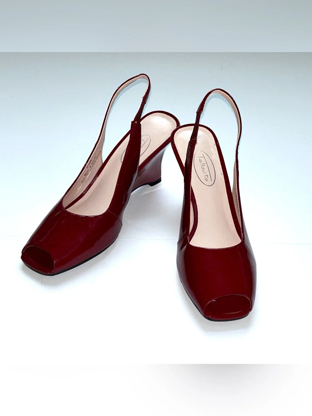 Vintage Talbots Burgundy Patent Leather Wedge Slingback Heels (6.5AA)